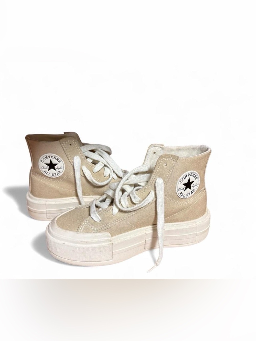 Converse High Top Platform Sneakers - Beige & White